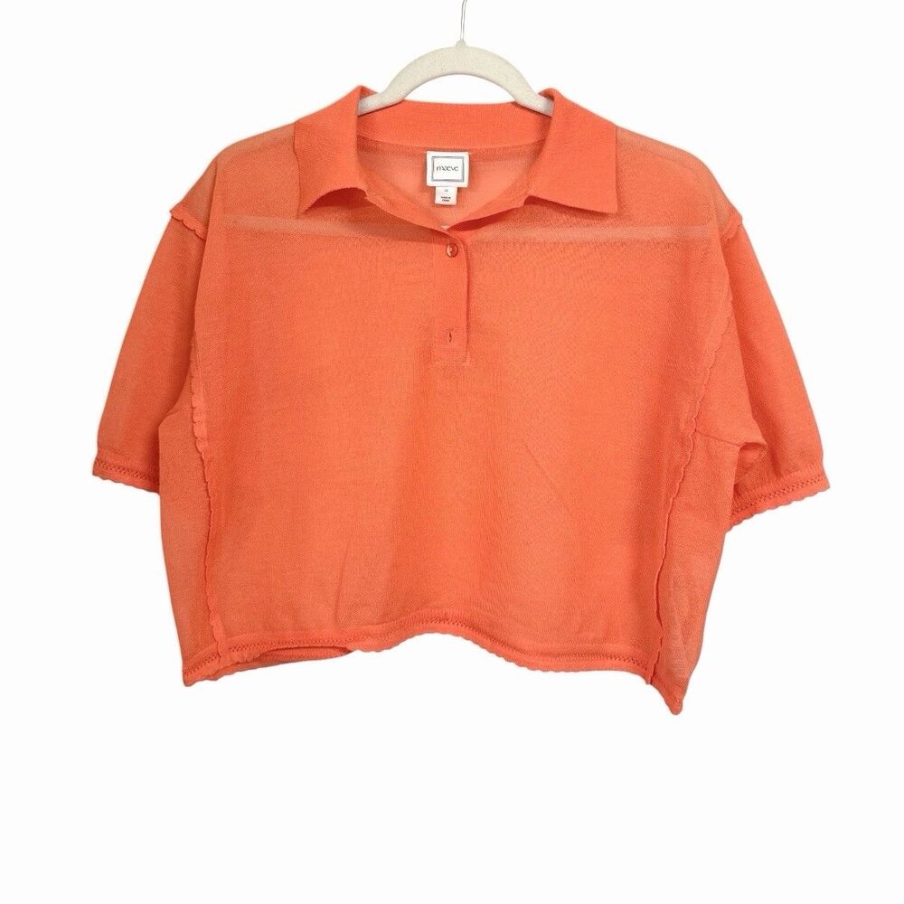 Anthropologie Maeve Womens Sz XS Mango Orange Short Sleeve Sheer Pullover Blouse